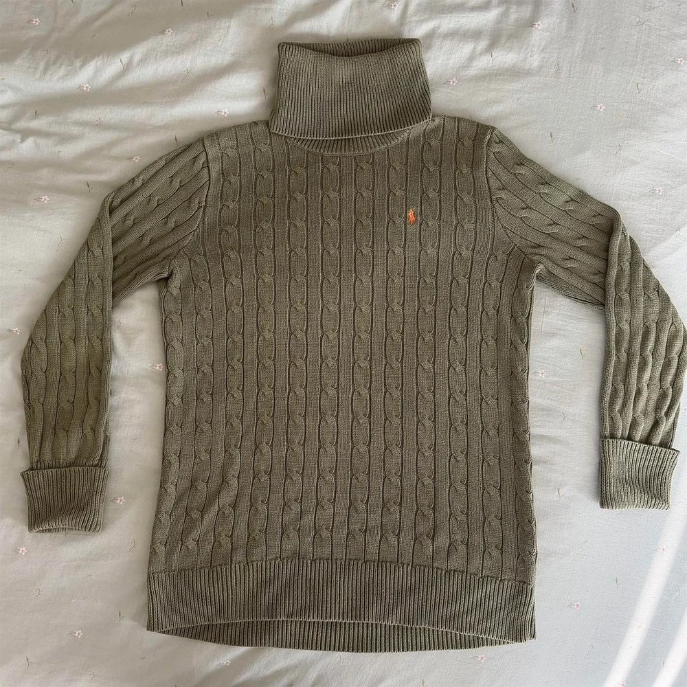 Vintage Y2K Cable-Knit Cotton Turtleneck Sweater - Picture 1 of 3